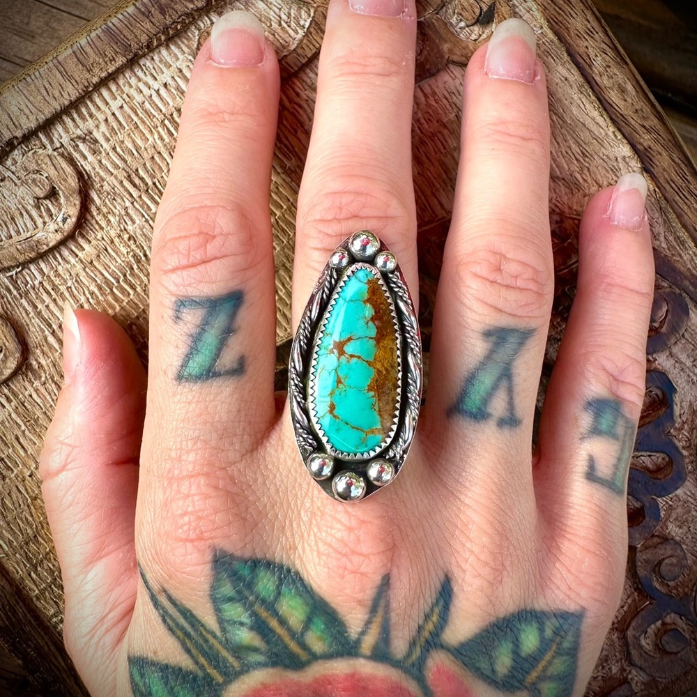 Kingman gold matrix turquoise ring. Size 7